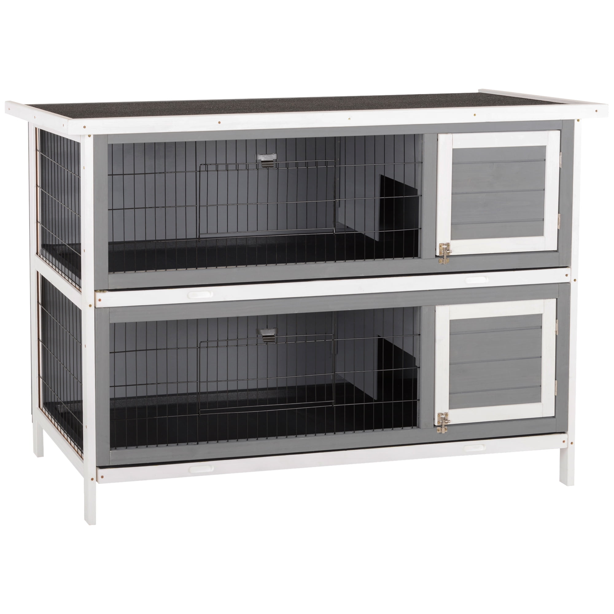 54" 2-Story Large Rabbit Hutch Bunny Cage Wooden Pet House Small Animal Habitat with Lockable Doors, No Leak Tray and waterproof Roof for Outdoor/Indoor