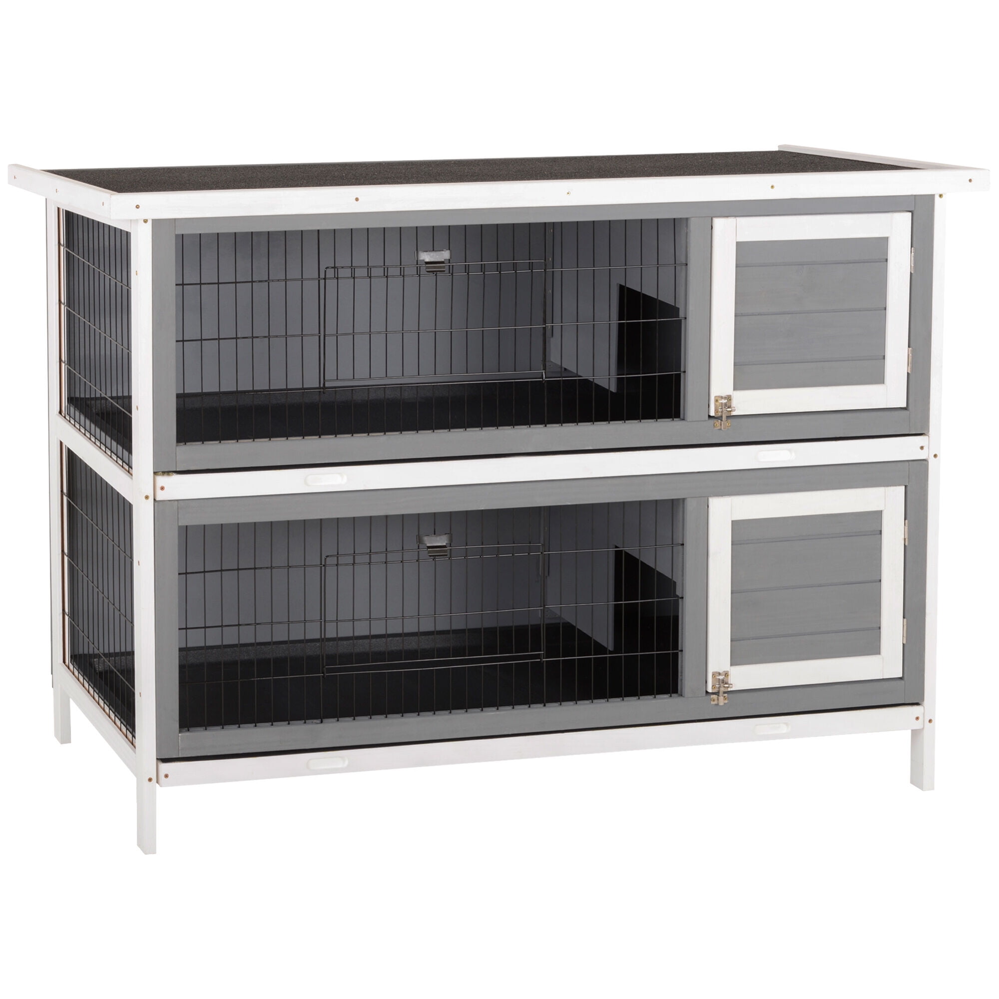 54" 2-Story Rabbit Hutch with Waterproof Roof, Large Outdoor/Indoor Bunny Cage with Lockable Doors & No-Leak Tray - Dark Grey Wooden Pet House