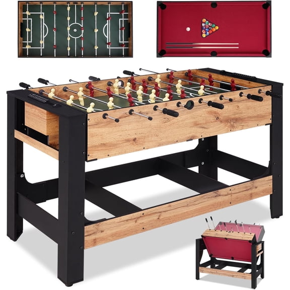 54" 2-in-1 Swivel Multi Game Table, Large Size Combo Game Table Set for Kids, Adults, Indoor and Outdoor Arcade Sports Table with Billiards/Pool, Foosball for Family, Game Room