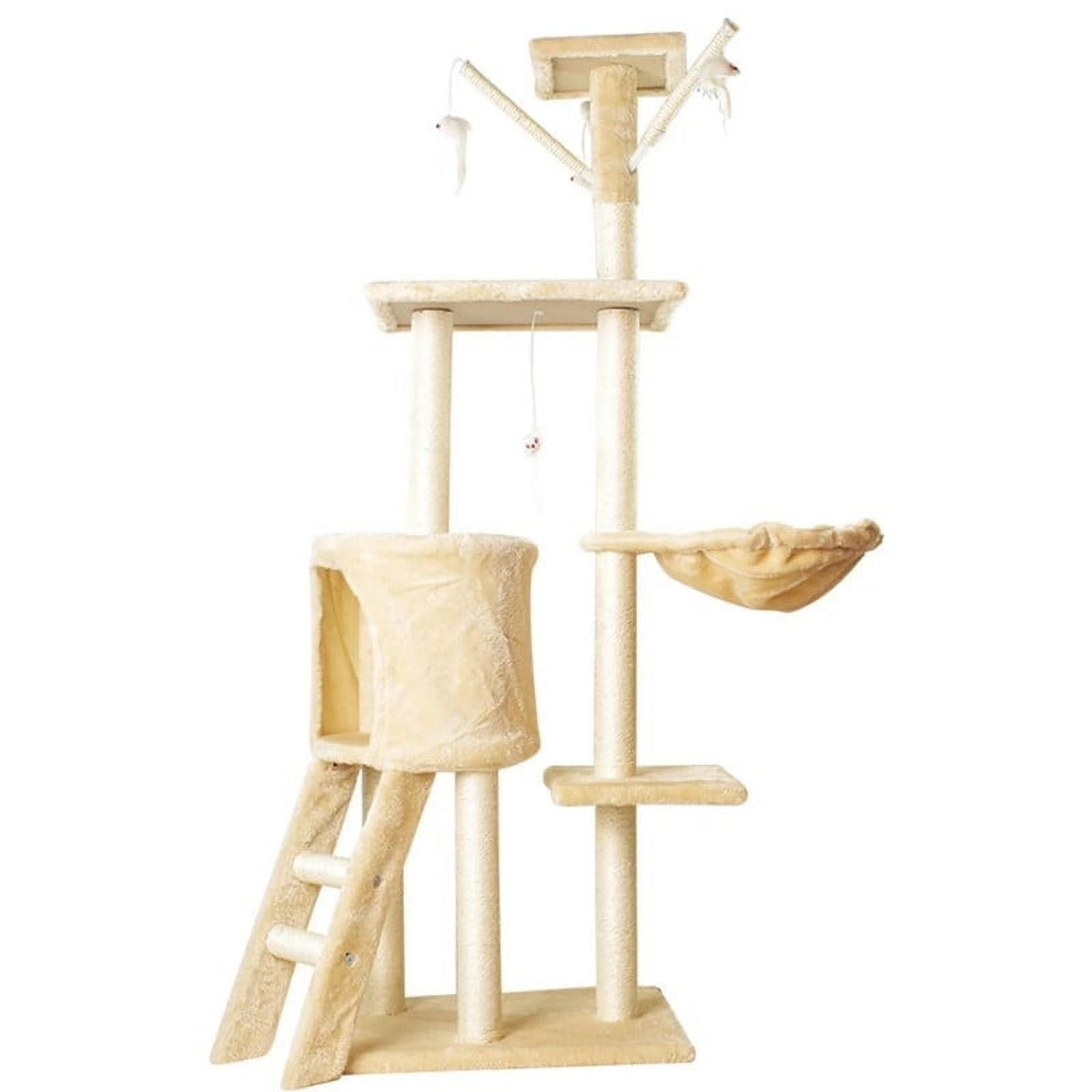 Beige Multi-Level Sisal Cat Tree Tower with Hammock