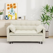 54.3" Corduroy Modular Sectional Sleeper Sofa,Loveseat with Pull Out Bed, Beige   Space-Saving Couch for Living Room, Guest Bed, Apartment