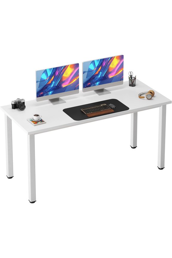 54.3 Inch Large Computer Desk, Modern Simple Style Desk for Home Office, Basic Writing Table for Study Student, White