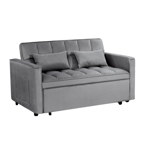54" 3-Level Adjust Convertible Sofa Bed, Pull-Out Loveseat Sleeper with Velvet Fabric, Modern Loveseat Sofa Sleeper with Quick Pull for Living Room, Dark Gray