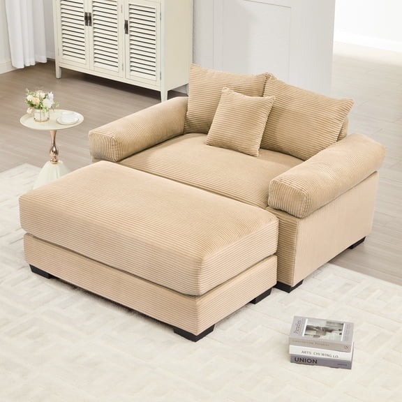 54.3" Oversized Cloud Modular Sectional Couch, Corduroy Fabric Extra-Thick Armrests, Throw Pillows Ottoman, Chaise Lounge Design Ergonomic Design, Easy Assembly Fits Living Rooms Bedrooms,Camel