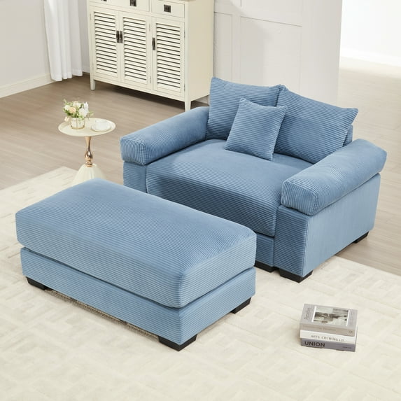 54.3" Oversized Cloud Modular Sectional Couch, Textured Fabric Extra-Thick Armrests, Throw Pillows Ottoman, Chaise Lounge Design Ergonomic Design, Easy Assembly Fits Living Rooms Bedrooms,Blue