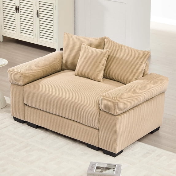 54.3" Oversized Cloud Modular Sectional Sofa|Extra-Thick Armrests|Good Resilience Cushions |Ergonomic Design|Soft Corduroy Fabric|Easy Assembly for Living Room Study Apartment - Camel