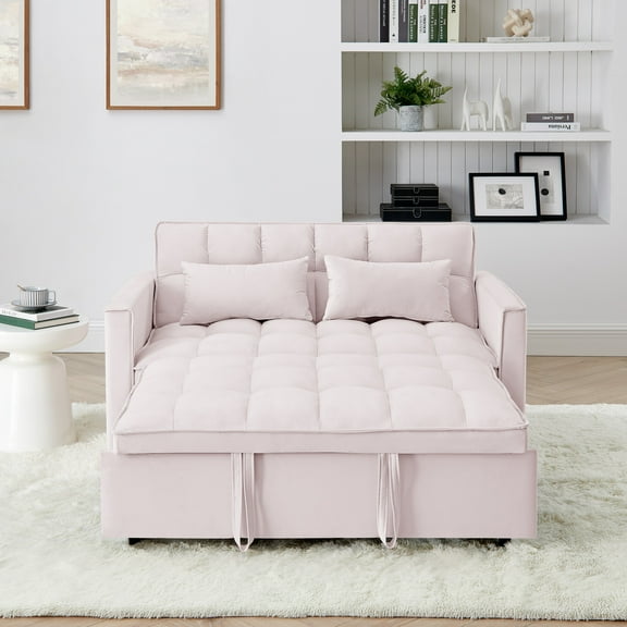 54.33 Inch Versatile Foldable Sofa Bed In 3 Lengths, Modern Sofa Sofa Sofa Velvet Pull-Out Bed, Adjustable Back (Pink)