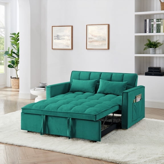 Modern Velvet Foldable Sofa Bed - 3 Lengths, Adjustable Back (GREEN)