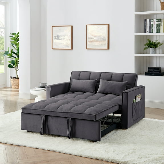 54.33 inch versatile foldable sofa bed in 3 lengths, modern sofa sofa sofa velvet pull-out bed, adjustable back (GRAY)