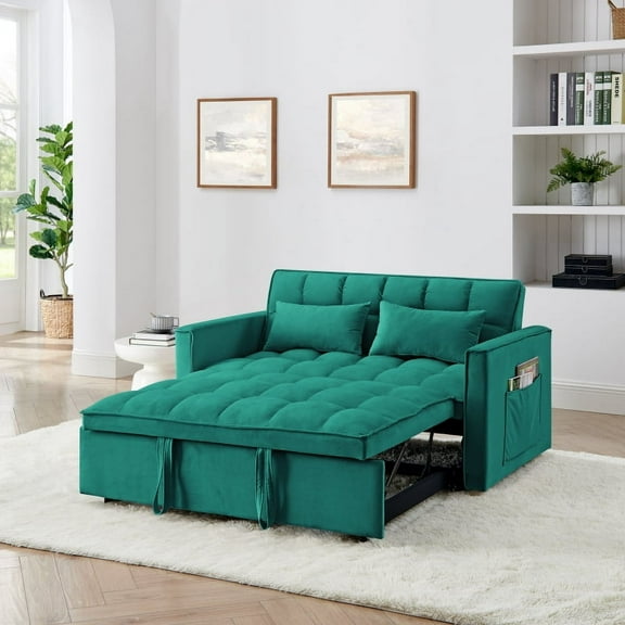 54.33 inch versatile foldable sofa bed in 3 lengths, modern sofa sofa sofa velvet pull-out bed, adjustable back (GREEN)