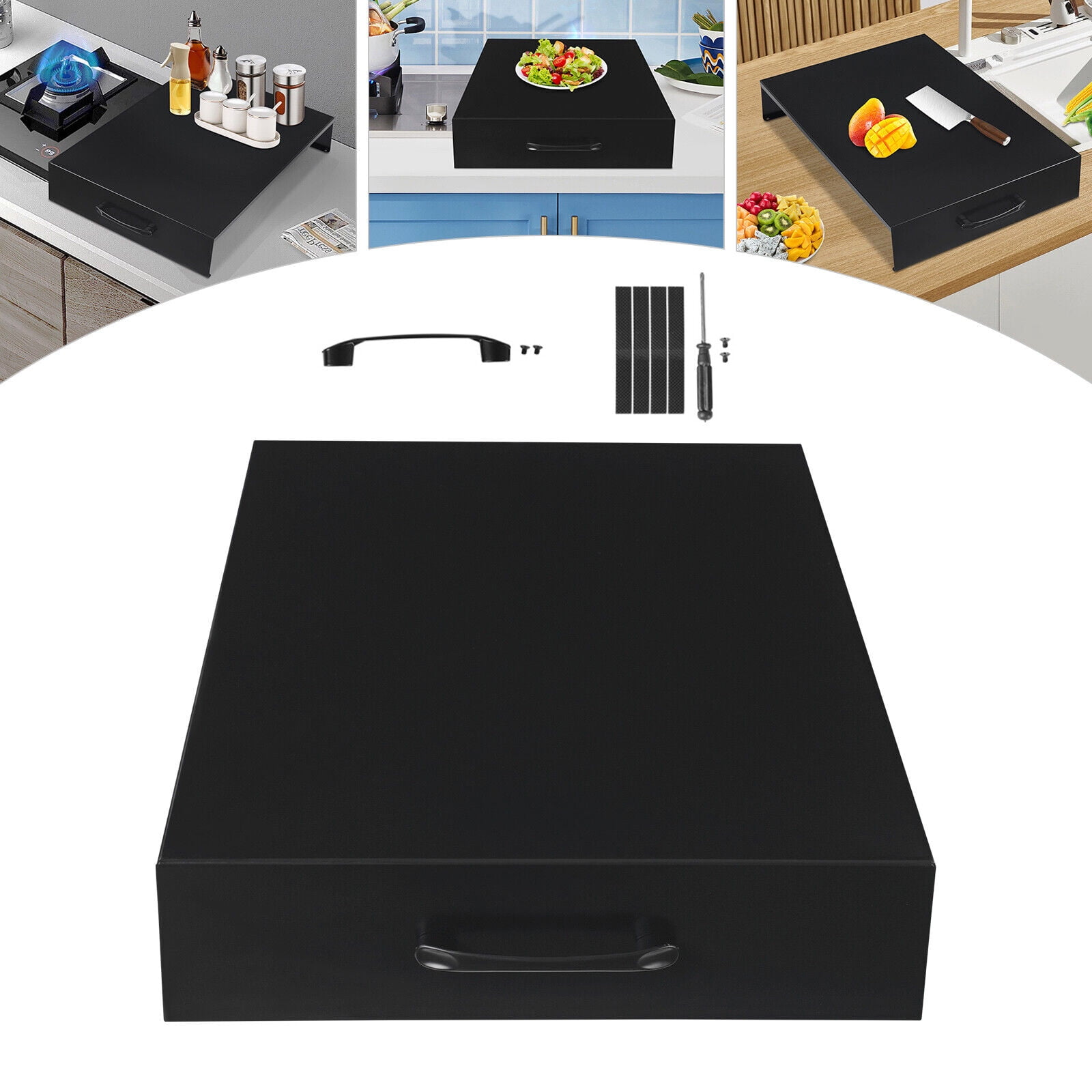 54*37*9cm Stove Top Cover,noodle Board W/ Handle Black for Kitchen Restaurant Rv