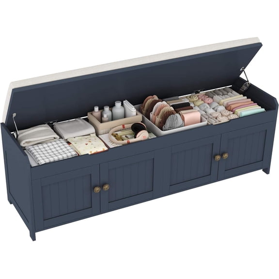 54.4" Lift-Top Entryway Bench with Hidden Storage, Cushioned Seat, Wooden Frame, Blue