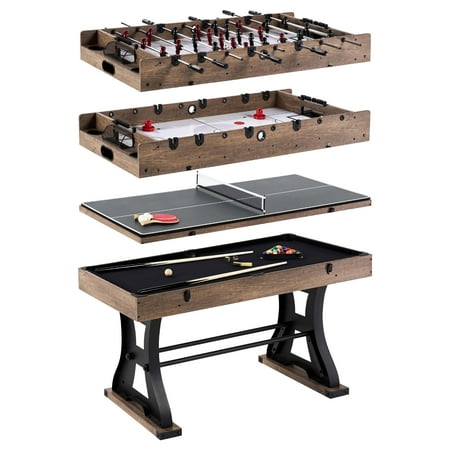 Barrington Coventry 54 in 4-in-1 Combo Game Table with Billiards, Air Hockey, Foosball and Table Tennis - Brown