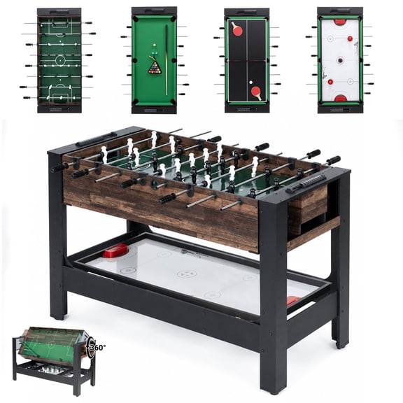 54" 4-in-1 Combo Game Table, Swivel Multi Game Table Set with Hockey, Pool, Foosball & Ping Pong for Kids Adults Home Game Room