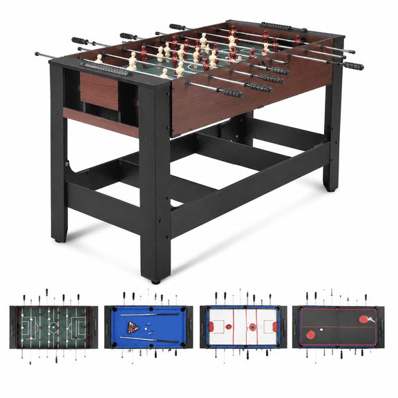 54" 4-in-1 Multi Game Table, Swivel Combo Game Table Set with Air Hockey, Foosball, Pool Billiards & Ping Pong, Indoor Arcade Game Table for Kids, Adults, Home & Game Room