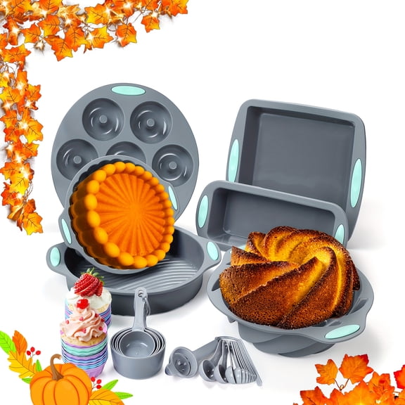 54/47 Pieces Silicone Baking Pan Set, Silicone Cake Molds, Baking Sheet, Donut Pan, Silicone Muffin Pan with 24 Pack Silicone Baking Cups, Dishwasher Safe