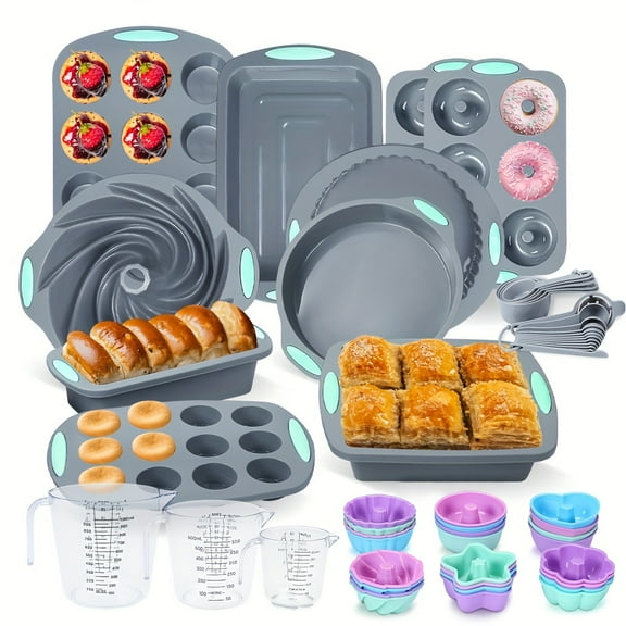 54/49/45/30pcs Silicone Baking Pan Set, Christmas Baking Kit, Non-Stick Cake Cupcake Muffin Pan, Perfect Gift For Home Bakers, Heat 446°F, Dishwasher Safe