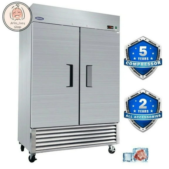 ORIKOOL 54" Commercial Freezer 49 Cu.ft with 2 Solid Door Reach-In Freezers Stainless Steel ETL Approved Upright Freeze Storage