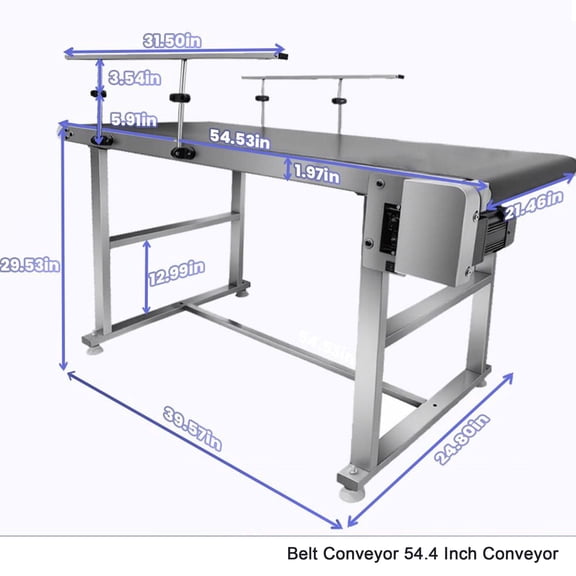 54.522 Inch Conveyor Belt Stainless Steel Conveyor System with Double Guardrails Three-Phase Adjustable Belt Design for Industrial Transport