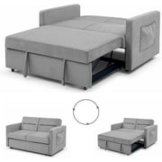 54.5" Pull Out Sofa Sleeper Couch, 3-in-1 Convertible Sleeper Sofa Bed for Living Room Apartment, Breathable Chenille Adjustable Sleeper Loveseat with Pull Out Bed and Side Pockets, Gray