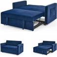 thumbnail image 1 of 54.5" Pull Out Sofa Sleeper, 3-in-1 Convertible Sleeper Sofa Bed for Living Room Apartment, Breathable Chenille Adjustable Sleeper Loveseat with Pull Out Bed and Side Pockets, Blue, 1 of 7