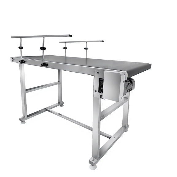 54.5 x 21.5 inch Conveyor Table, Belt Conveyor with Double Guardrail Adjustable Speed, PVC Conveyor Belts, Industrial Drive Conveyor Belts for Logistics Conveying
