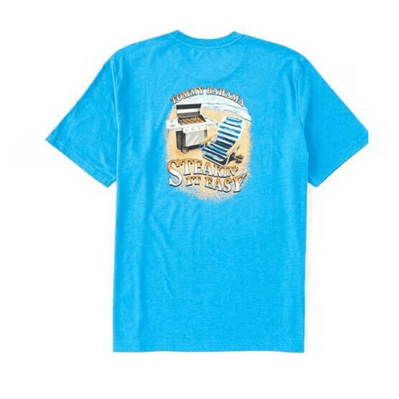 $54.50 Tommy Bahama Men's,Steakin It Easy Graphic T-Shirt, Blue Canal Heather, M