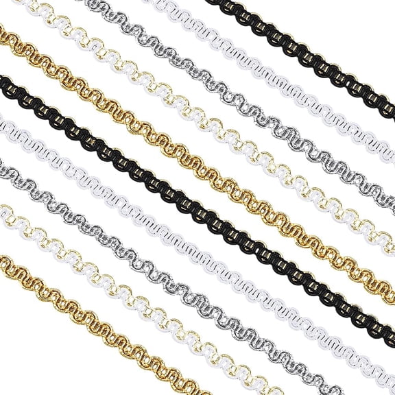 54.6 Yards Ribbon Trim 5 Colors Metallic Braid Lace Trim 7mm Wave Bending Fringe Ribbon Sparkle Metallic Wire for Sewing Hand DIY Crafts Costume Home Decorative