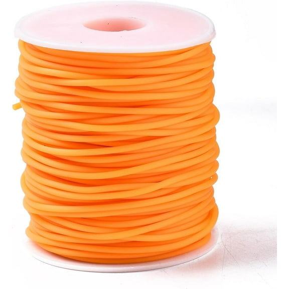 54.68 Yards 2mm Hollow Rubber Tube Cords with 1mm Hole Soft Jewelry Cord Cover Memory Wire for Knitting DIY Craft Beading Necklaces Bracelet(Orange) for DIY