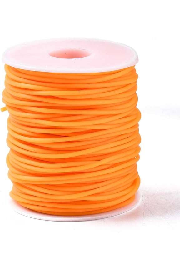 54.68 Yards 2mm Hollow Rubber Tube Cords with 1mm Hole Soft Jewelry Cord Cover Memory Wire for Knitting DIY Craft Beading Necklaces Bracelet(Orange) Orange DIY