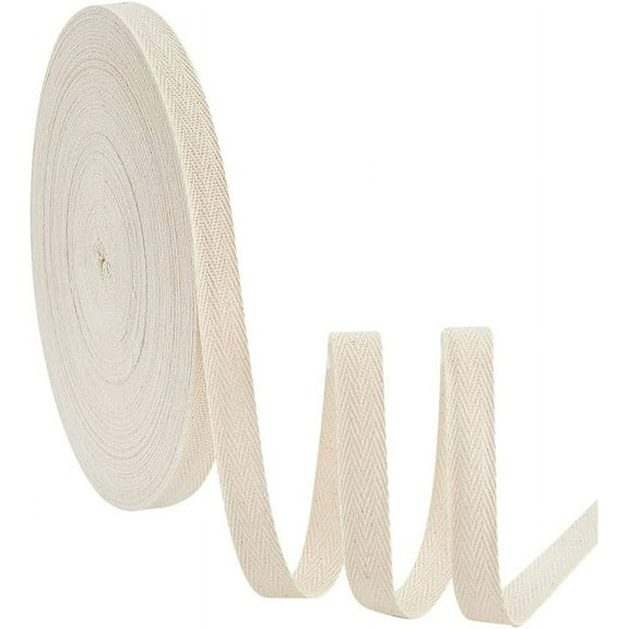 54.68 Yards(50m)/Roll Cotton Tape Ribbons 15mm Wide White Herringbone Cotton Webbings Flat Cotton Herringbone Cords for Home Decor Wrapping Gifts Knit Sewing DIY Crafts 1mm ThickCornsilk