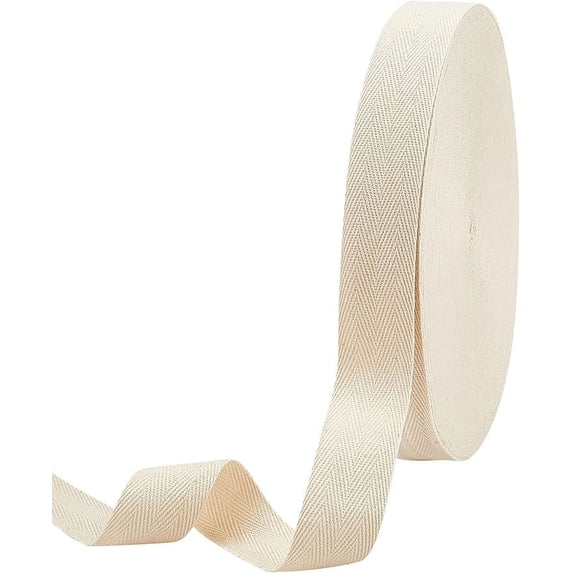 54.68 Yards(50m)/Roll Cotton Tape Ribbons Herringbone Cotton Webbings 30mm Wide Flat Cotton Herringbone Cords for Knit Sewing DIY Crafts Antique White