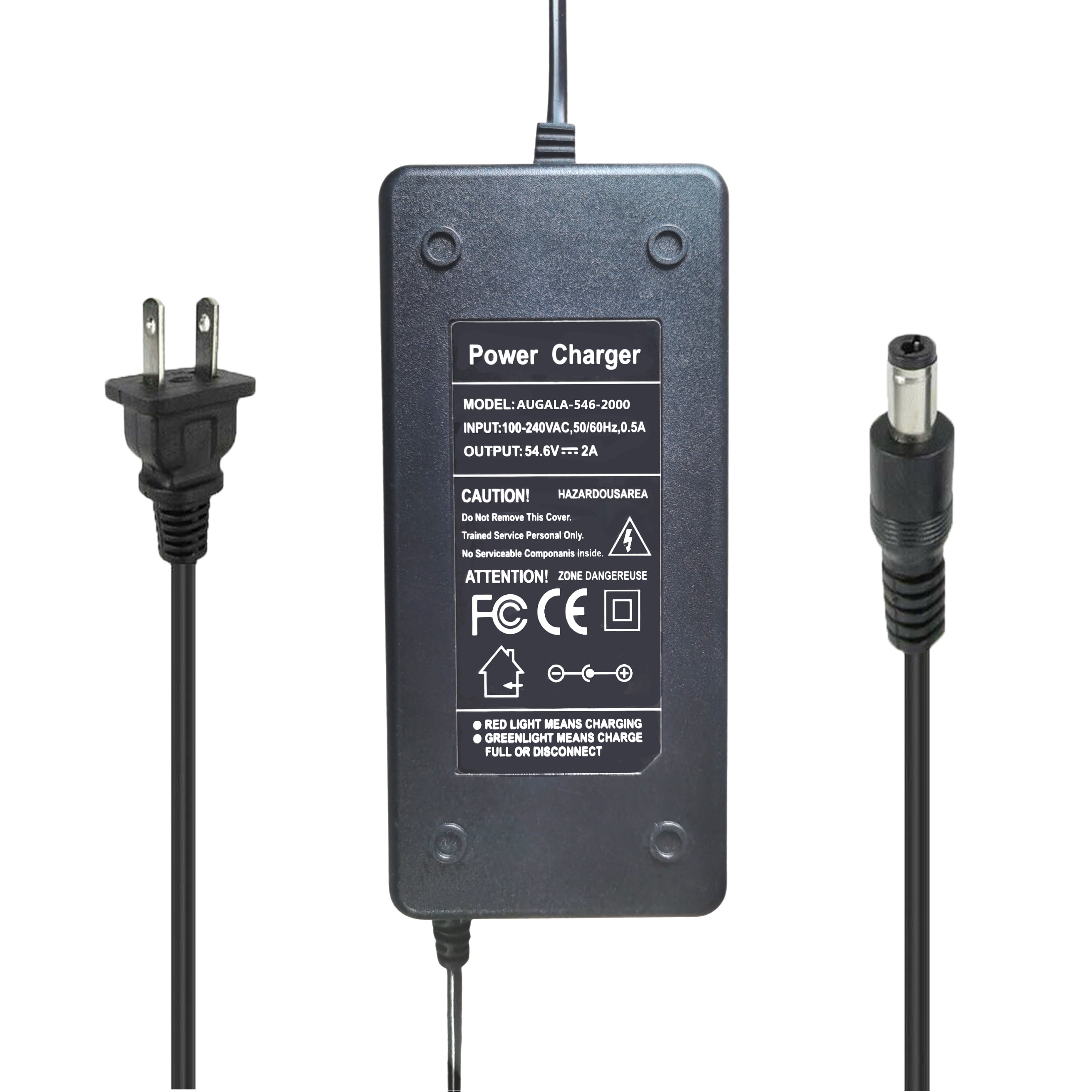 54.6V 2A Power Supply Adapter Charger for 48V Lithium Li-ion Battery Electric Bike with DC 5.5x2.1mmConnector