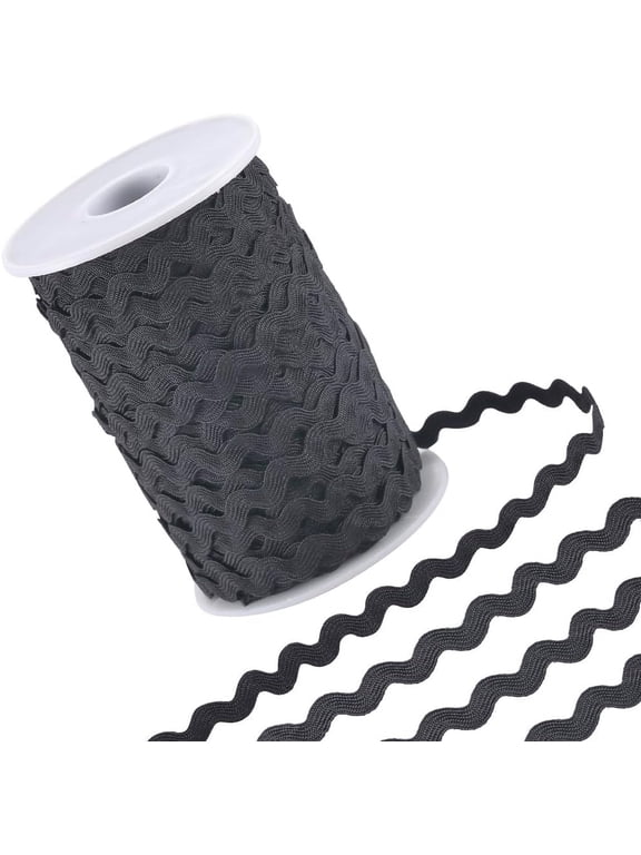 54.6Yds/50m Rick Rack Trim Ribbon Black Wave Bending Fringe Trim 0.2/5mm Woven Webbing Edge Lace Zig Zag Ribbon for Sewing Crafts Dress Embellishment Wedding Party Gift Wrapping Black