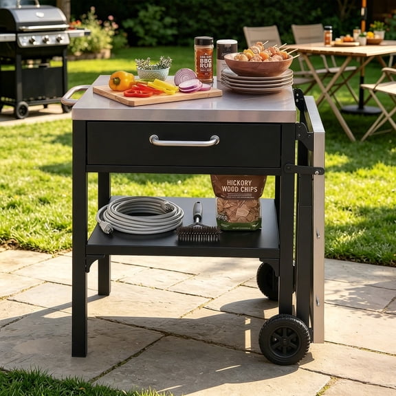 54.7‘’ Outdoor Kitchen Island Foldable Prep Station Portable BBQ Cart Grill Cart