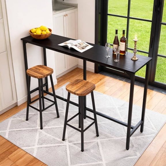 54.7" Rectangular High Bar Table with Sturdy Metal Legs, Space-Saving Counter Height Table for Kitchen, Dining, Living Room, Easy Assembly, Black