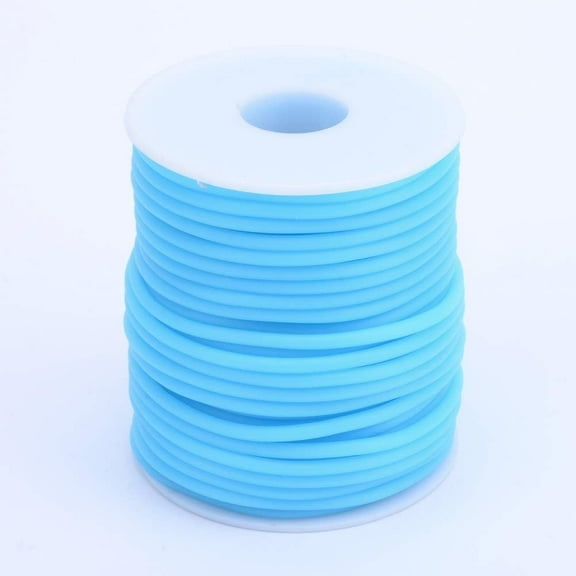54.7 Yards 2mm Hollow Pipe PVC Tubular Rubber Cord with 1mm Hole Deep Sky Blue Plastic Lacing Cord Tubing Knitting Barber Thread Wrapped Around White Plastic Spool for Versatile Applications