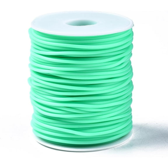 54.7 Yards 2mm Hollow Pipe PVC Tubular Synthetic Rubber Cord with 1mm Hole Aquamarine Plastic Lacing Cord Tubing Knitting Barber Thread Wrapped Around White Plastic Spool for Versatile Applications