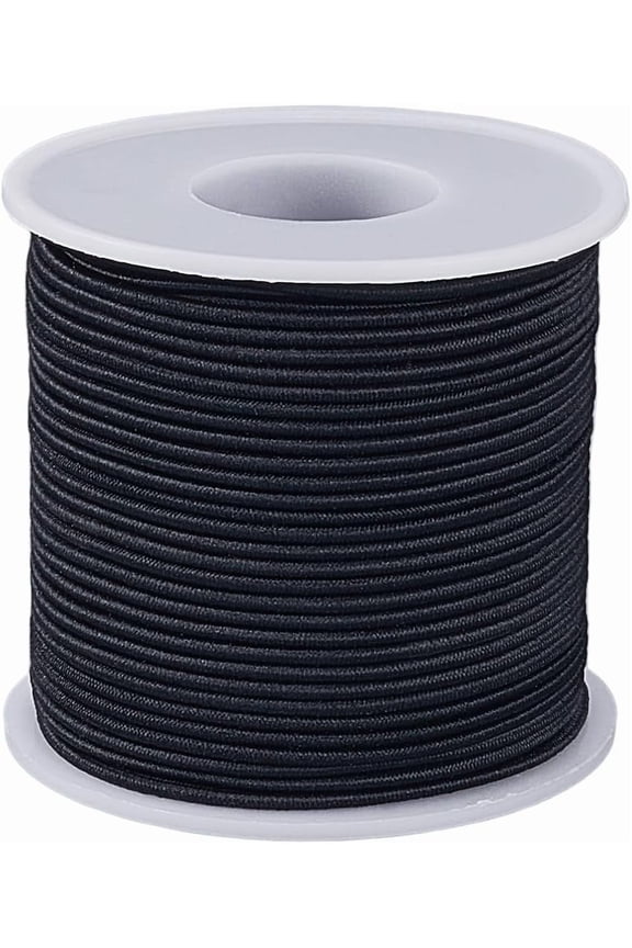 54.7 Yards/50M 2mm Stretch String Black Elastic Cording Fibre Heavy Duty Round Stretchy Bungee Shock Beading Rope Cord with Spool for Jewelry Making Bracelet Necklace Craft Supplies Black DIY