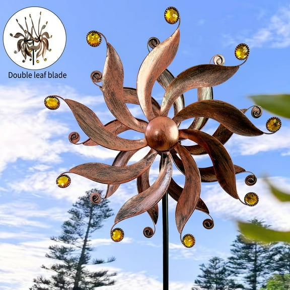 54.72" Extra Tall Kinetic Wind Spinner - Dual-Spin Iron Garden Stake in Brown/Gold - Heavy-Duty Yard Art for Patio/Farmhouse - Gift for Gardeners