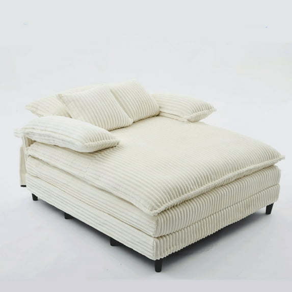 54.75" W Adjustable Backrest Sofa Bed with 4-Position Recline & Fluffy Pillows, Oversized Modern Sleeper for Living Room & Bedroom Use, Neutral Beige Sofa