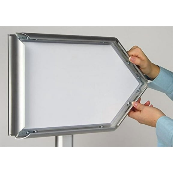 54.75"h Directional Arrow Sign with Front-Loading Frames, Double-Sided, Lobby Directory Stand - Silver Aluminum