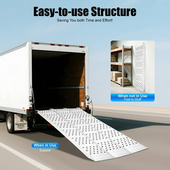 54*77inch Aluminum Tri-Fold Ramp with Straps Loading Ramps 1500lb Mowers ATVs for Dirt Bikes, Trailers