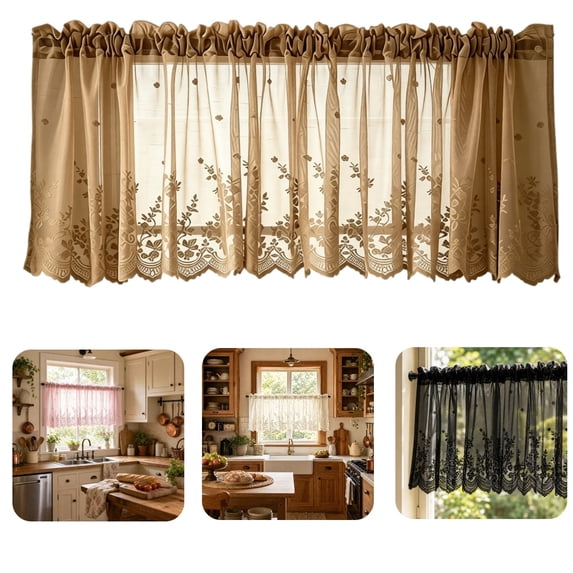 54.8"X36"Boho Lace Window Curtain Valance Embroidered Solid Color Farmhouse Light Filtering Small Window Tier for Kitchen Living Room