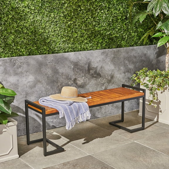 54.89" Wide Bench With Wood And Iron In Deceptive -stained Seating