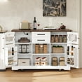 thumbnail image 1 of 54.9" Kitchen Island with Drop Leaf, Power Outlet, Kitchen Storage Cart with 4 Door Shelves, Cross Barn Doors & Visual Glass Door, Rolling Kitchen Island on 4 Wheels for Kitchen, Dining Room, 1 of 20