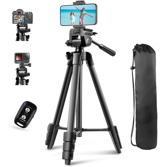 54'' Camera Tripod, Phone Tripods for Phone with Bag, Travel Tripode Stand with Remote Compatible with Phone 17/1615/14/13/12/11, Android Phones, Cameras, DSLR and Gopro