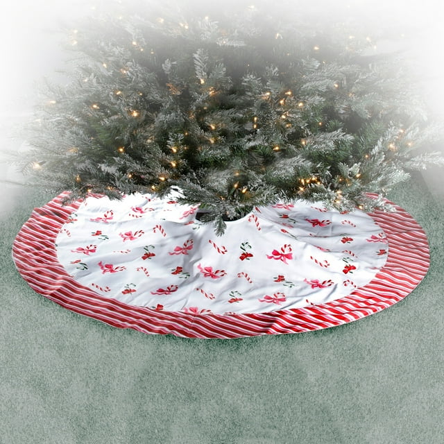 54" Canvas Embroidered Pastel Candy Cane Tree Skirt