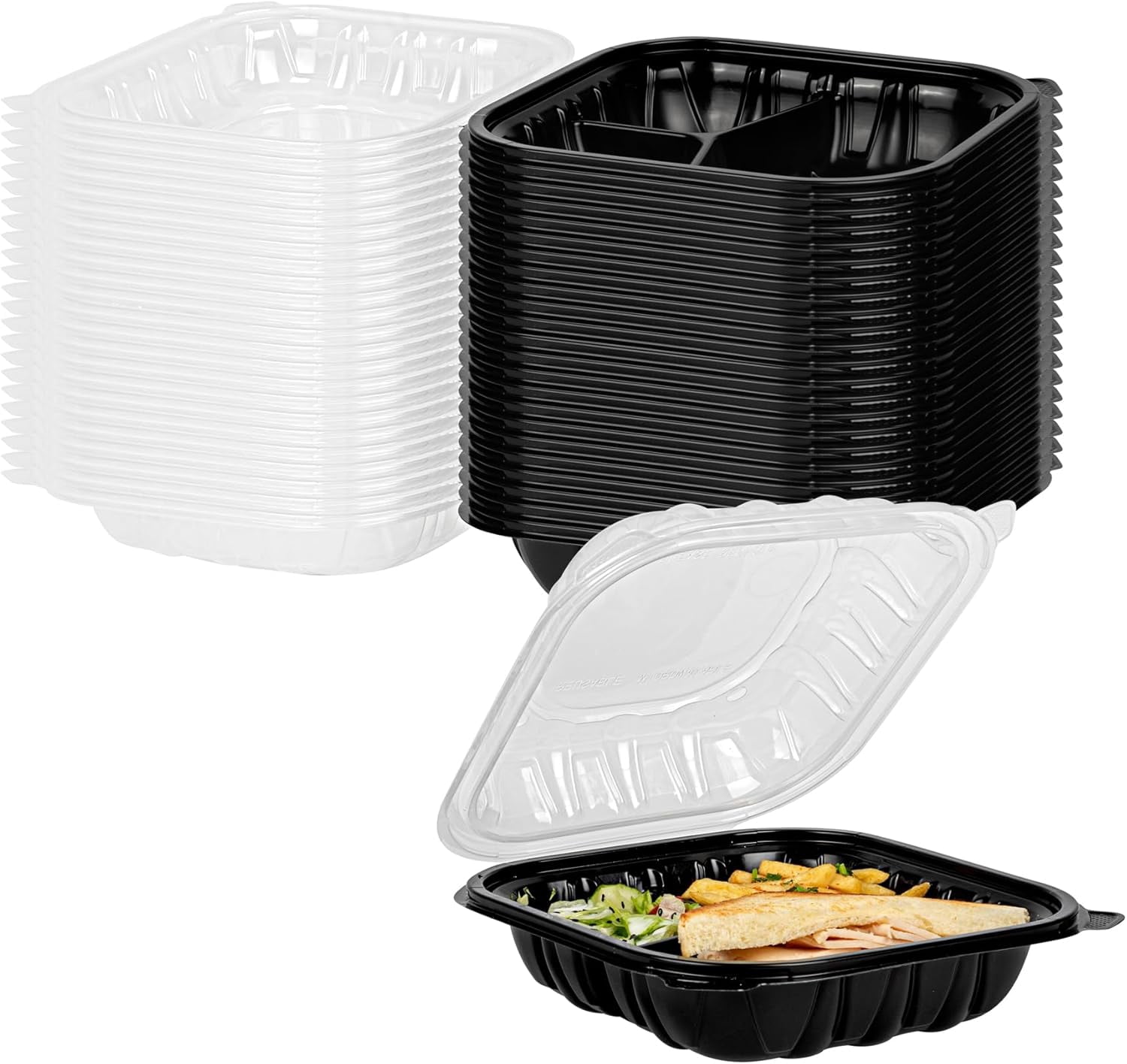 54 Clamshell Containers 100 Disposable Take Out Boxes - 3 Compartments ...