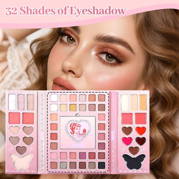 54 Color Pearlescent Matte High Gloss Blush Repair Lipstick Set with Brush, Super Multifunctional Eye Makeup Palette Tray for All Your Cosmetic Needs